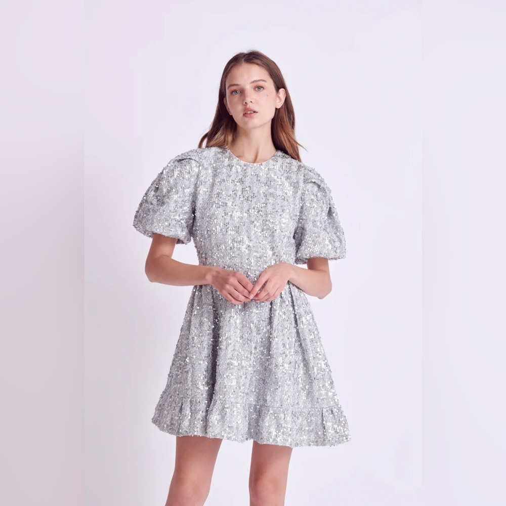 NWT English Factory SEQUIN TWEED TIERED MINI DRESS - Picture 5 of 9